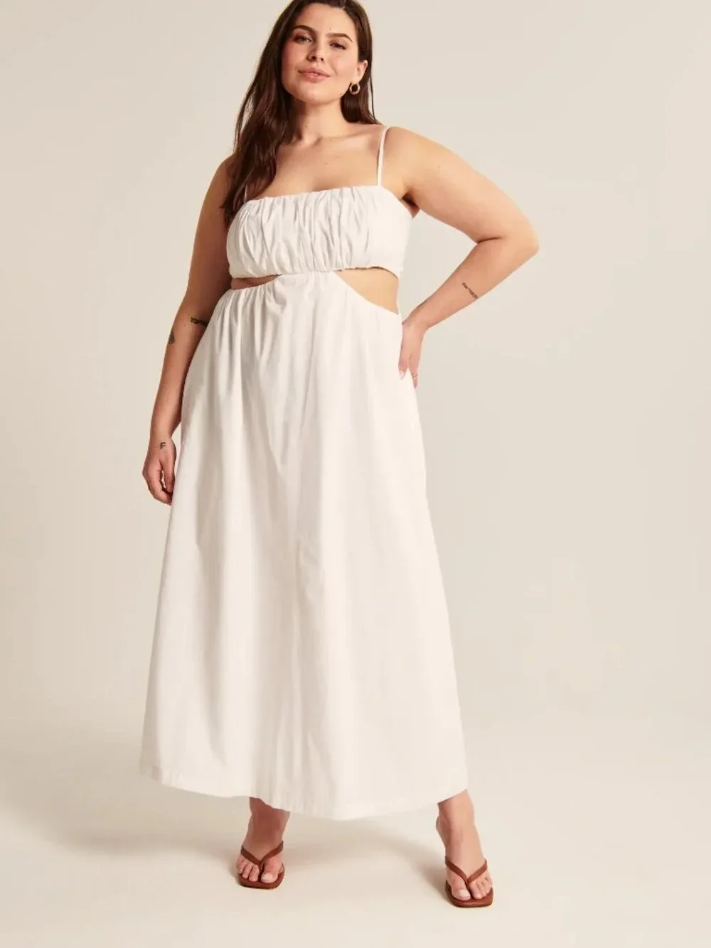 white maxi dress abercrombie Abercrombie & Fitch poplin maxi dress in white